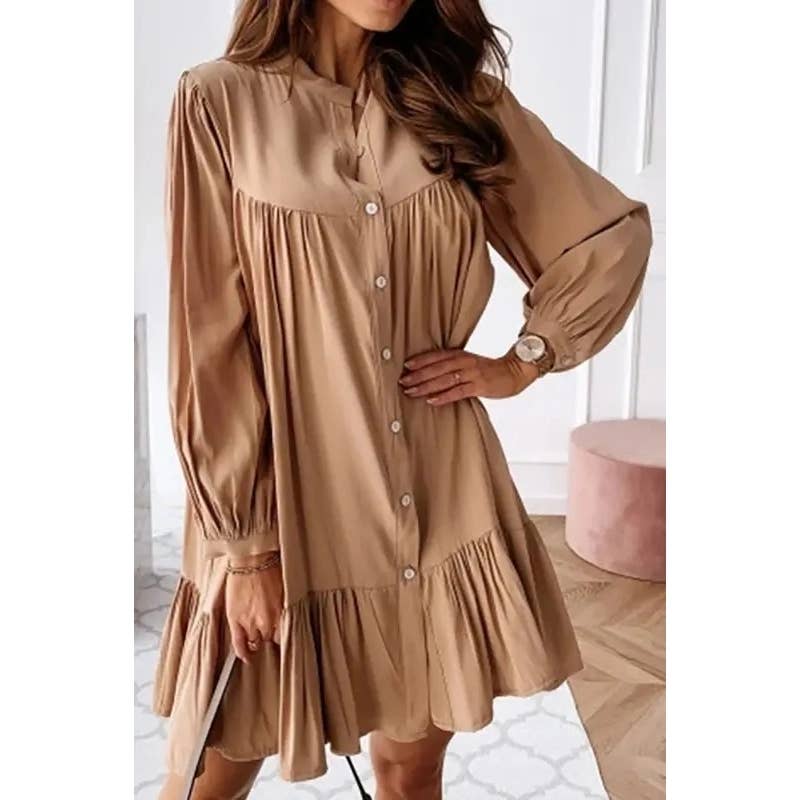 Women Trendy Tiered Long Sleeve Mini Dress