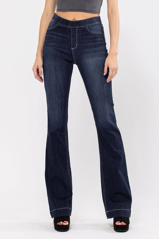 High Rise Pull on Flare Jeans