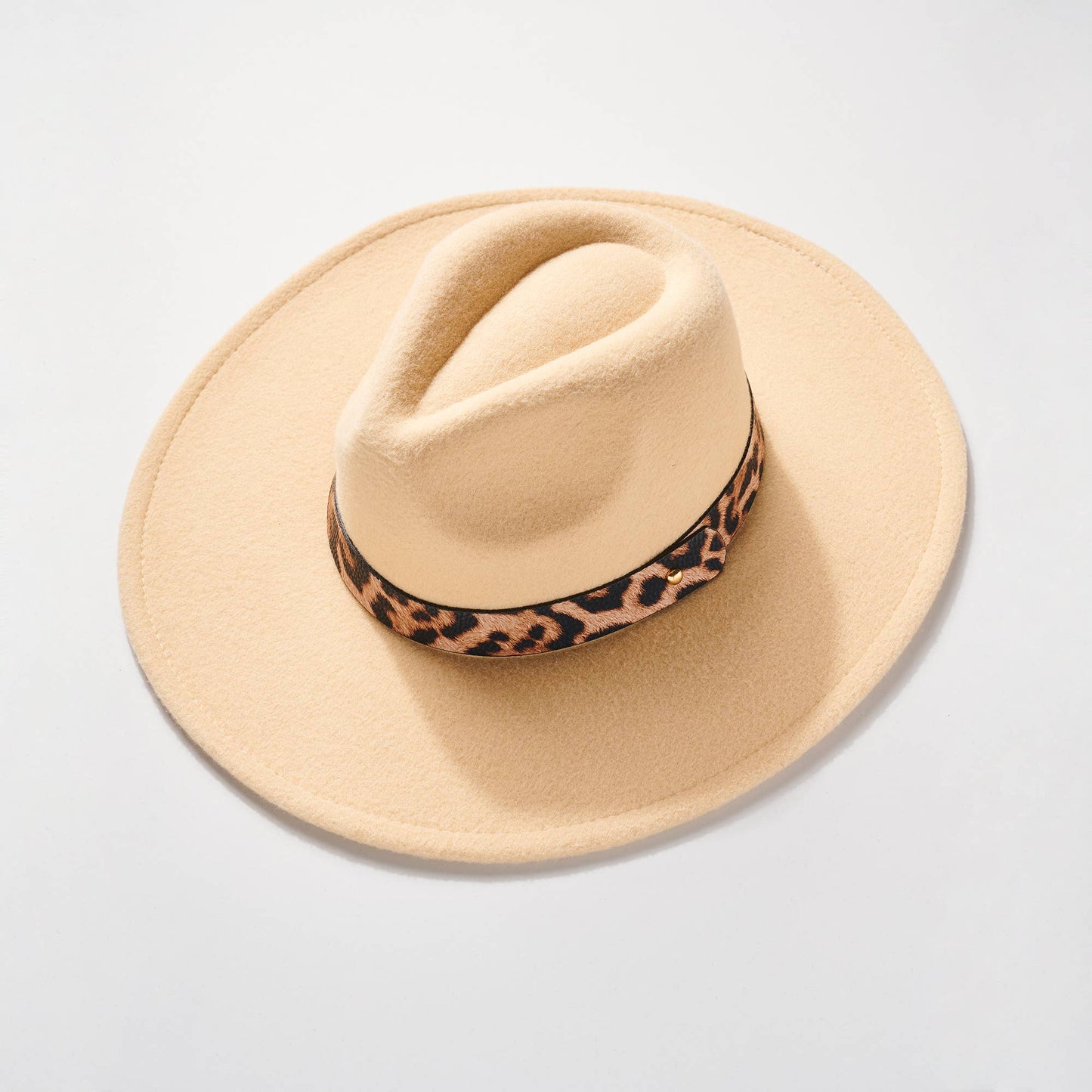 Animal Print Strap Fedora Hat-Beige