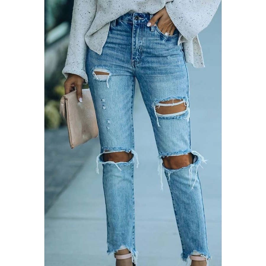 Women Light Wash Distressed Skinny Jeans