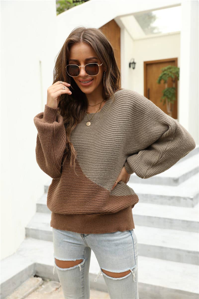 Wavy Color Block Knit Sweater