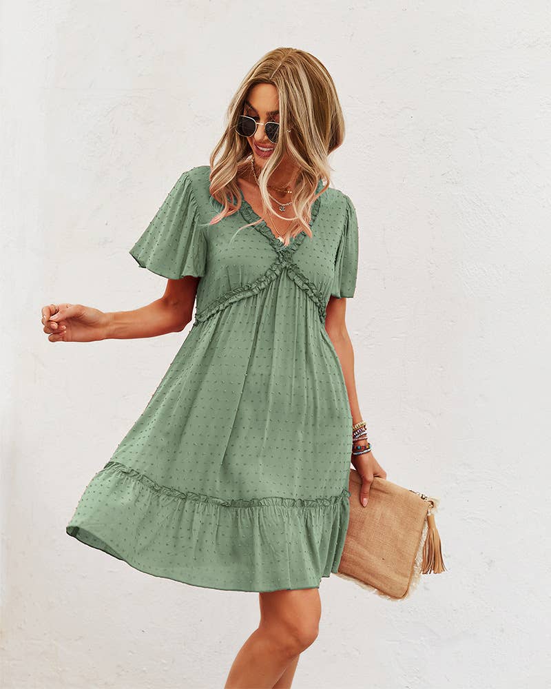 Short Sleeve Ruffle Trim Babydoll Dress