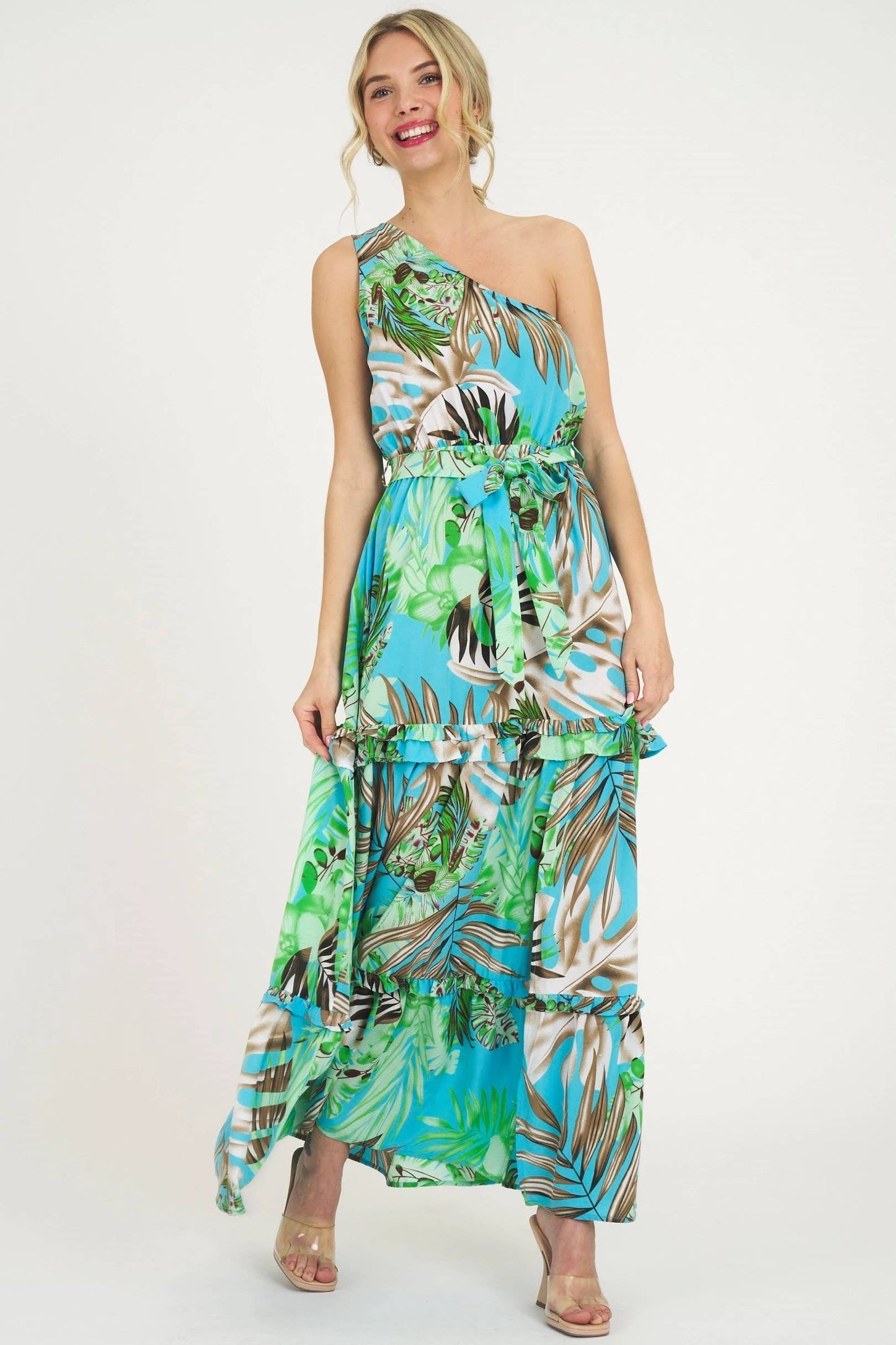 TROPICAL PRINT ONE SHOULDER DRESS